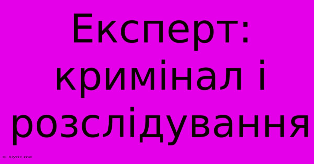 Експерт: Кримінал І Розслідування