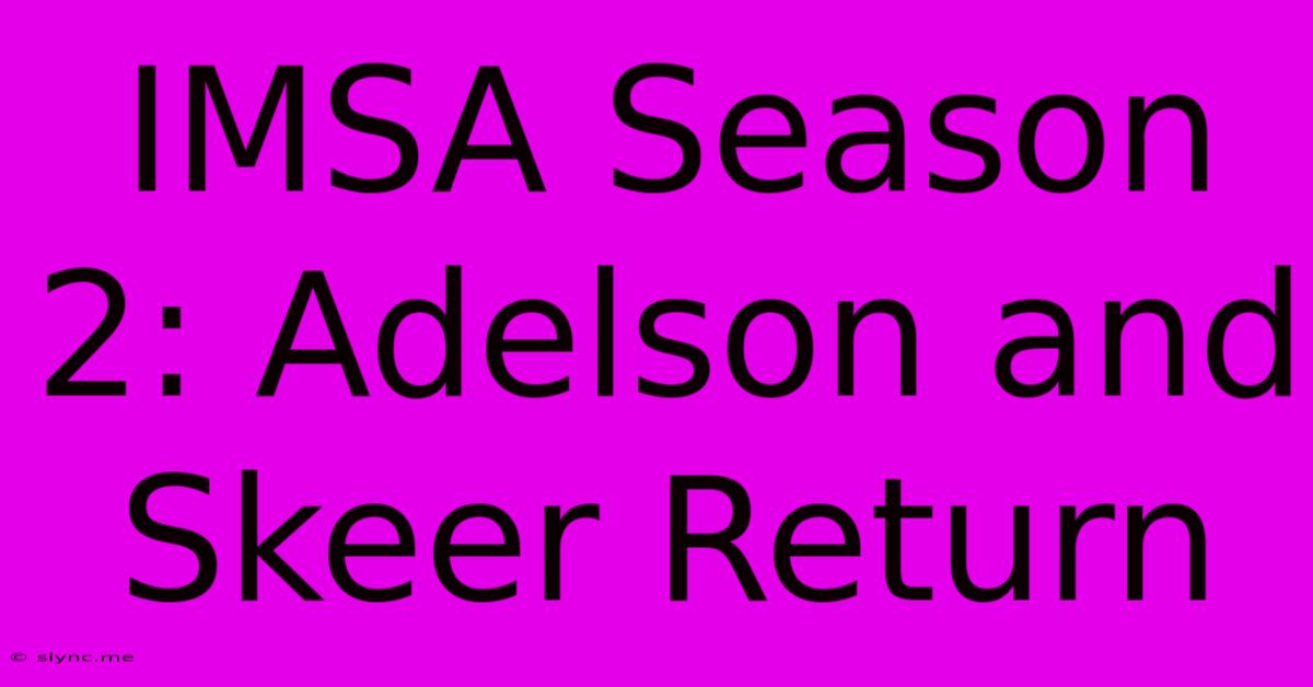 IMSA Season 2: Adelson And Skeer Return