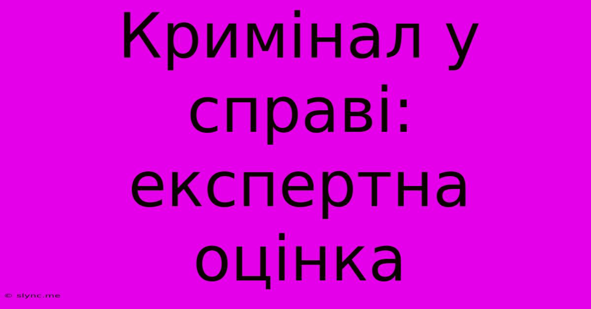 Кримінал У Справі: Експертна Оцінка