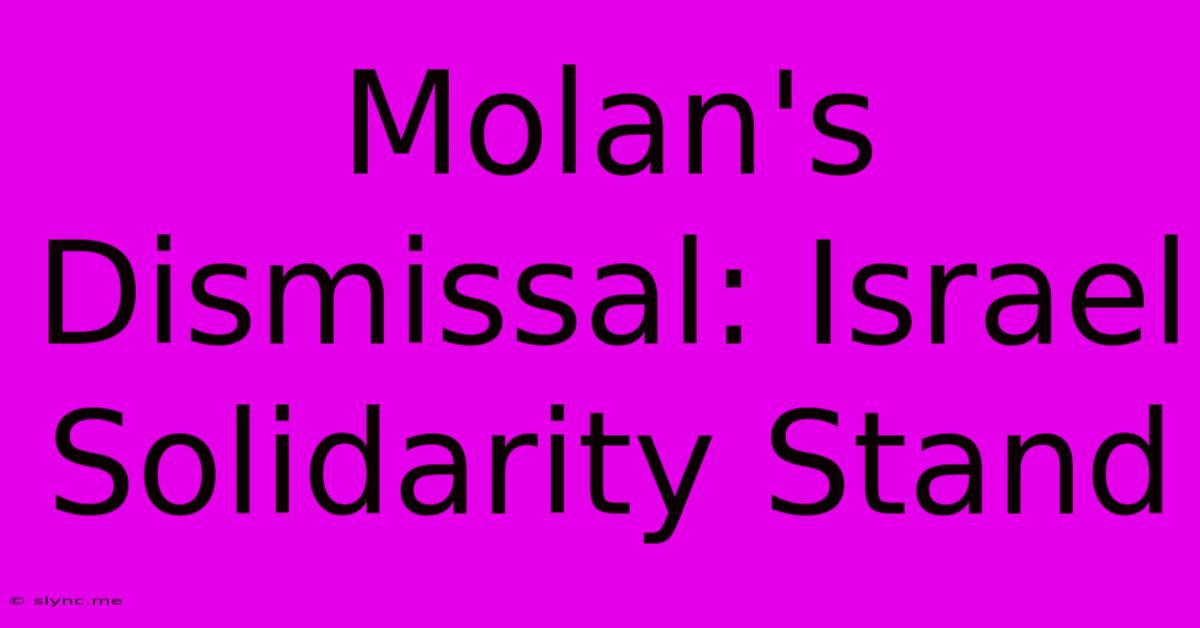 Molan's Dismissal: Israel Solidarity Stand