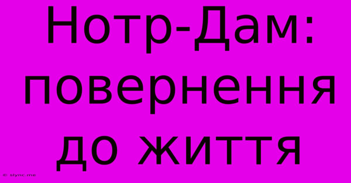 Нотр-Дам: Повернення До Життя