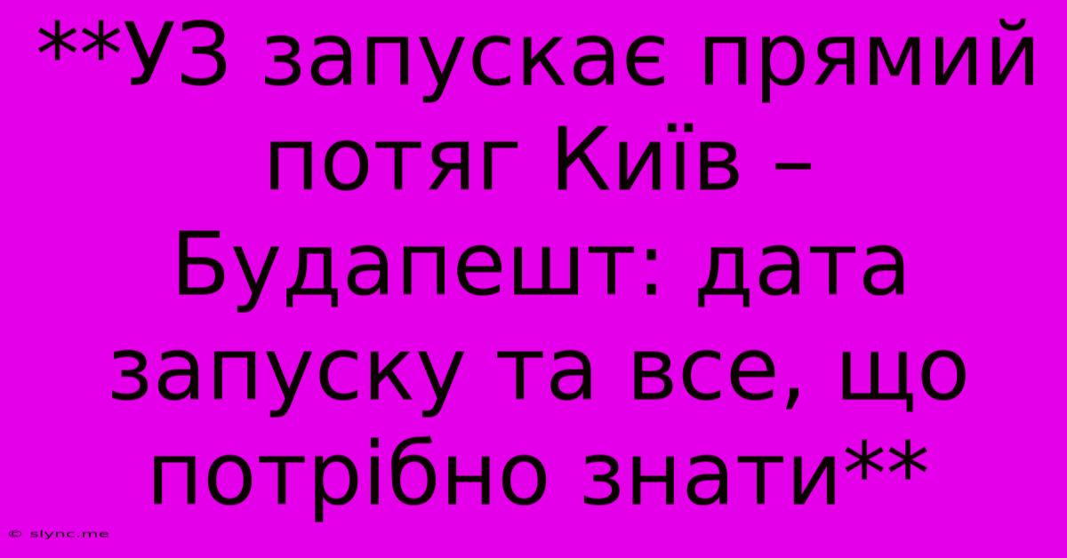 **УЗ Запускає Прямий Потяг Київ – Будапешт: Дата Запуску Та Все, Що Потрібно Знати**