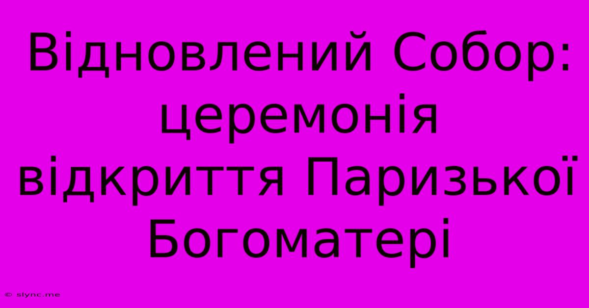 Відновлений Собор: Церемонія Відкриття Паризької Богоматері