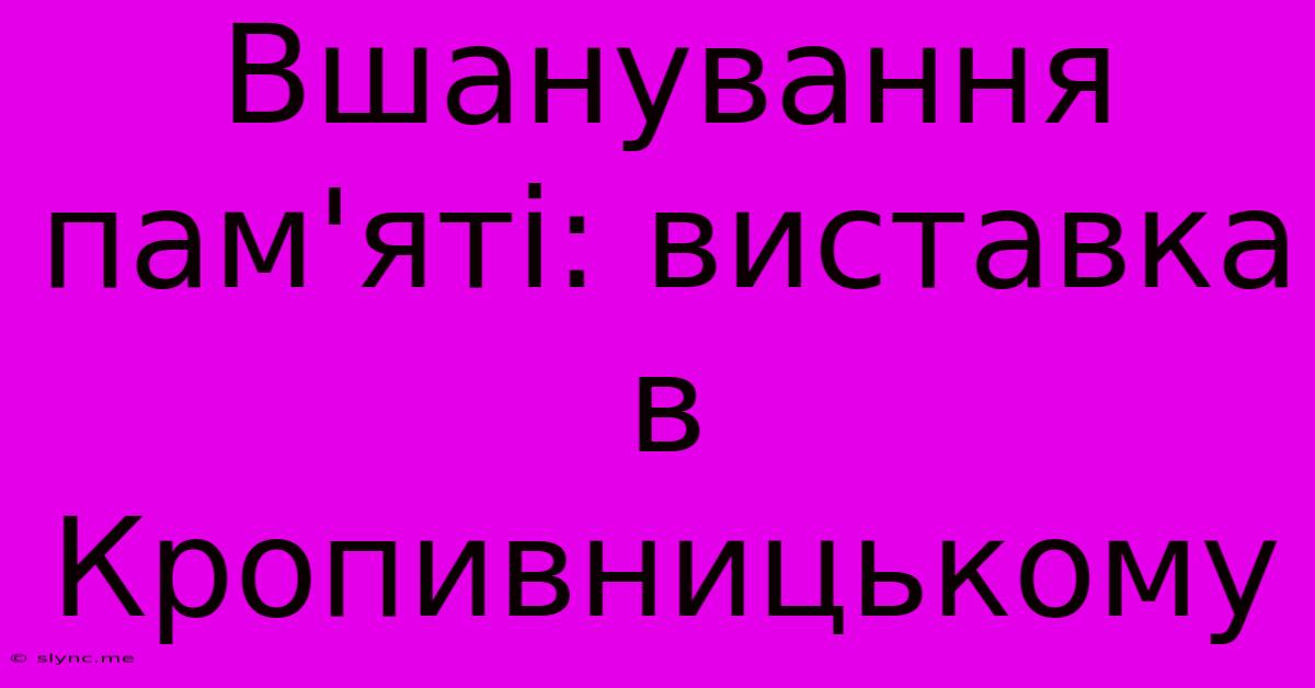 Вшанування Пам'яті: Виставка В Кропивницькому